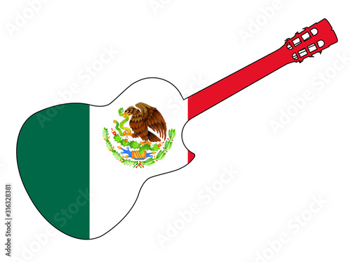 Spanish Cutaway Acoustic  Guitar On Flag Of Mexico