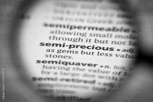 Word or phrase semi-precious in a dictionary.