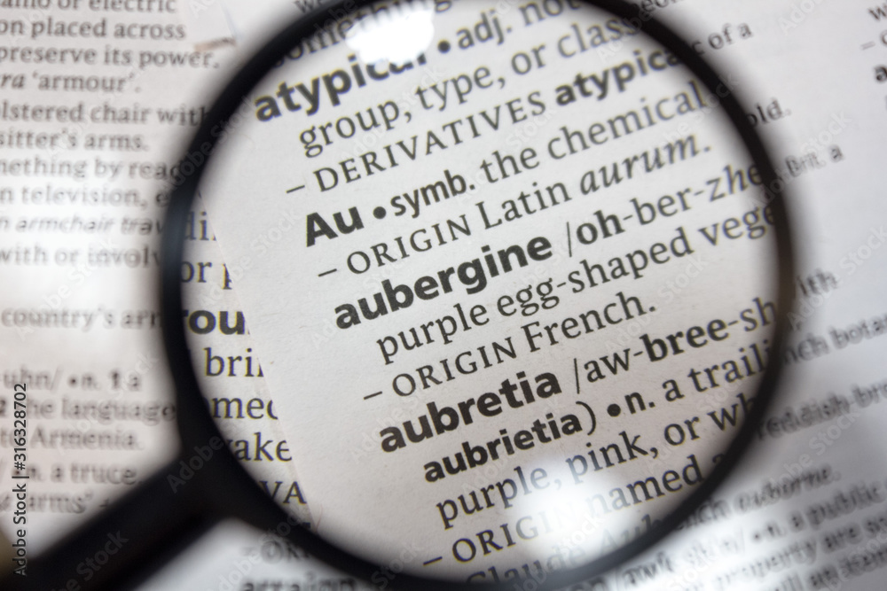 The word of phrase - aubergine - in a dictionary.