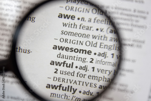 The word of phrase - awesome - in a dictionary.