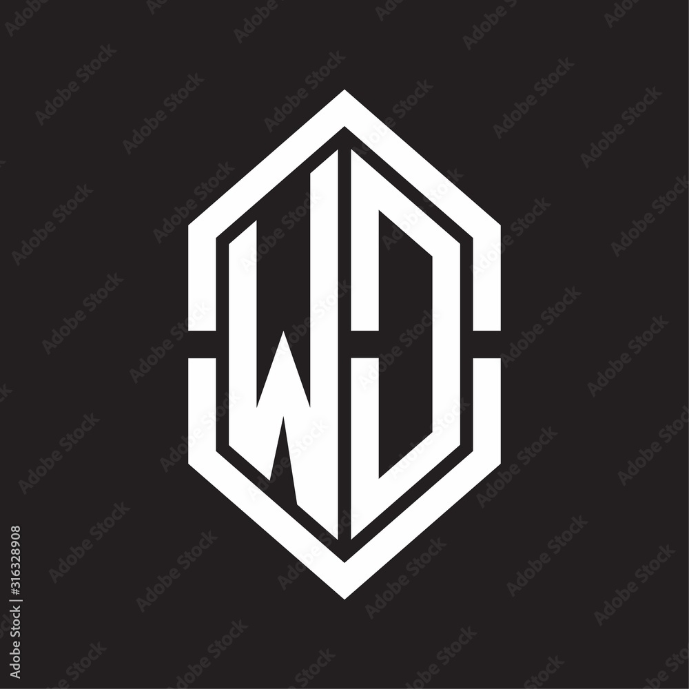 WD Logo monogram with hexagon shape and outline slice style with black and white WD Logo monogram with hexagon shape and outline slice style with black and white