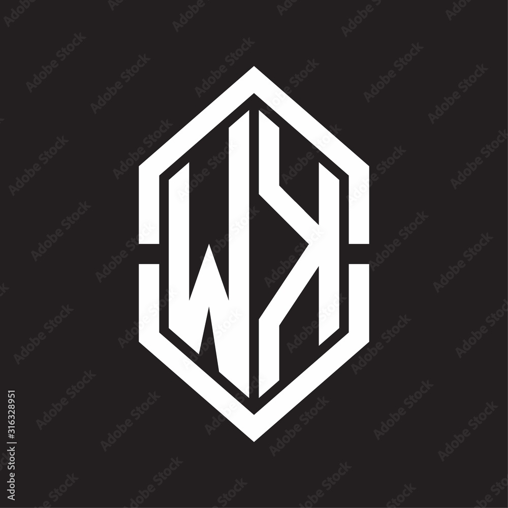 WK Logo monogram with hexagon shape and outline slice style with black and white WK Logo monogram with hexagon shape and outline slice style with black and white
