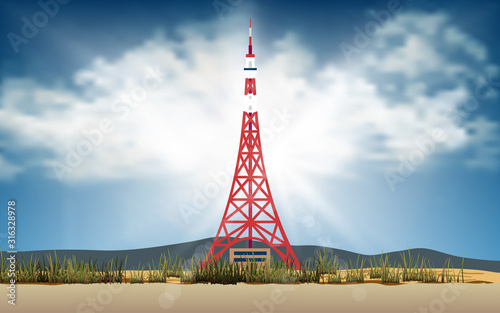 telephone signal tower with blue sky background	
