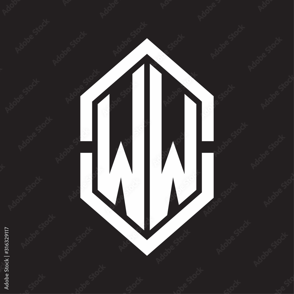 WW Logo monogram with hexagon shape and outline slice style with black and white WW Logo monogram with hexagon shape and outline slice style with black and white