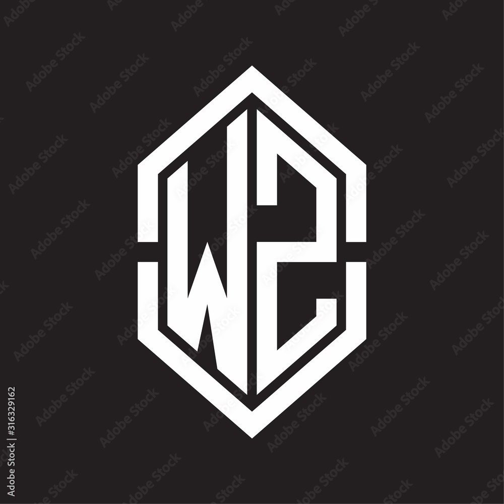 WZ Logo monogram with hexagon shape and outline slice style with black and white WZ Logo monogram with hexagon shape and outline slice style with black and white