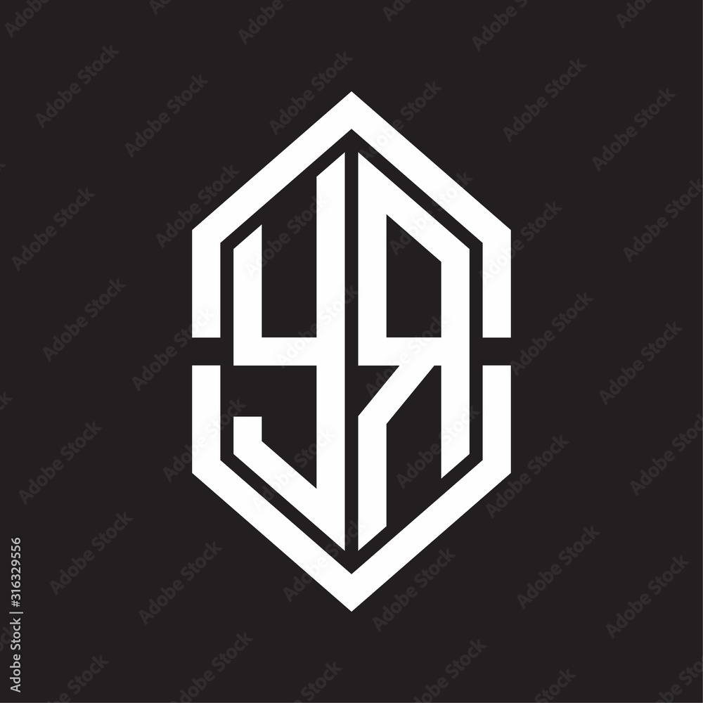 YR Logo monogram with hexagon shape and outline slice style with black and white YR Logo monogram with hexagon shape and outline slice style with black and white
