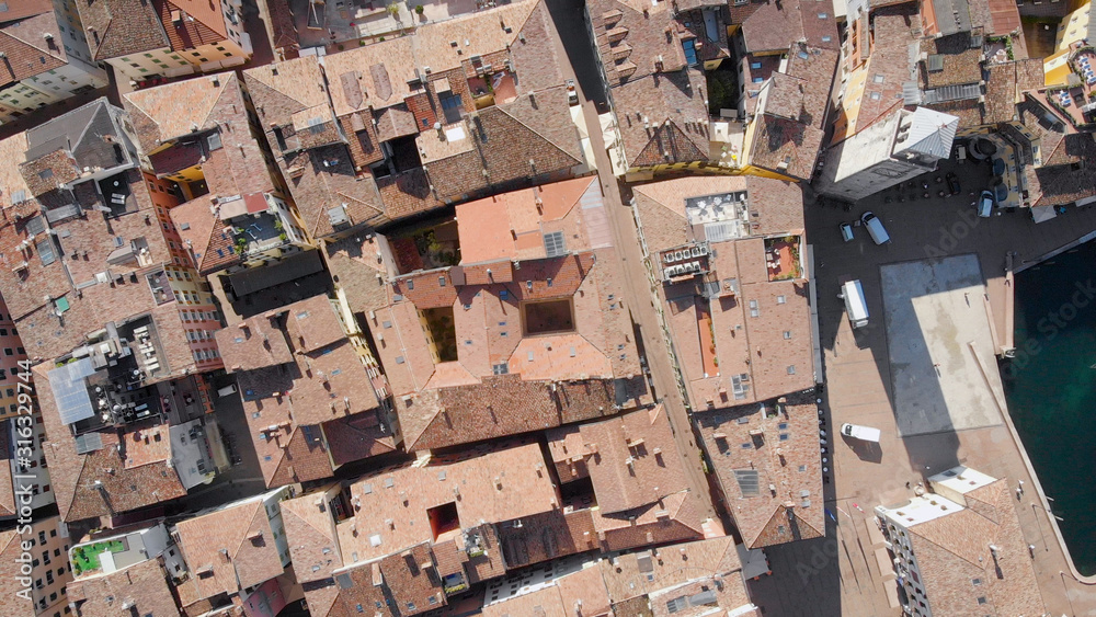 Aerial view. Riva del Garda, a resort town in northern Italy. The medieval part of the city is located on the shores of Lake Garda