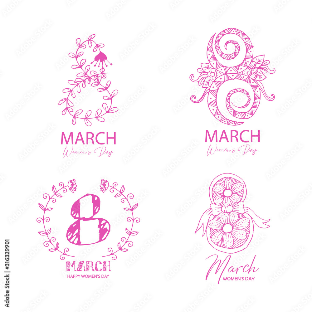 Women's day greeting cards set.