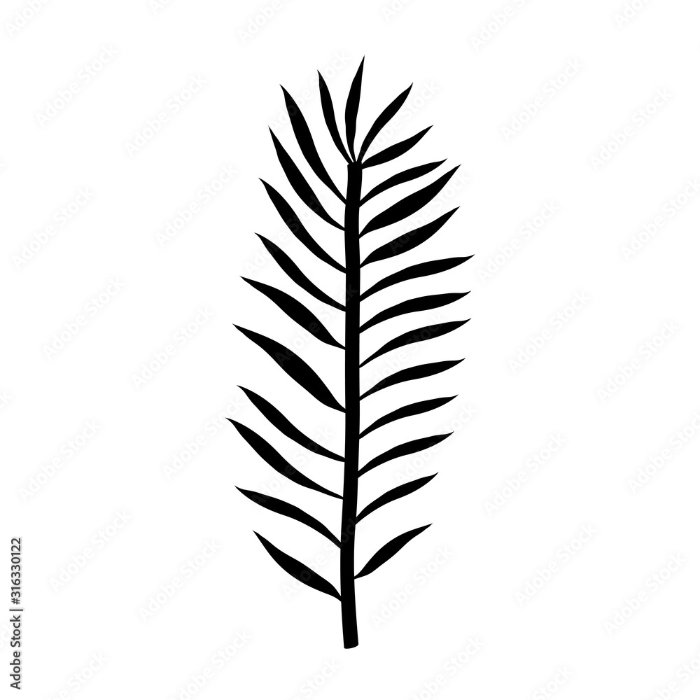 silhouette of branch with leafs nature isolated icon vector illustration design
