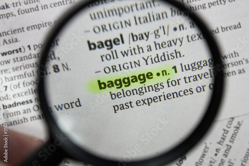 The word or phrase baggage in a dictionary.
