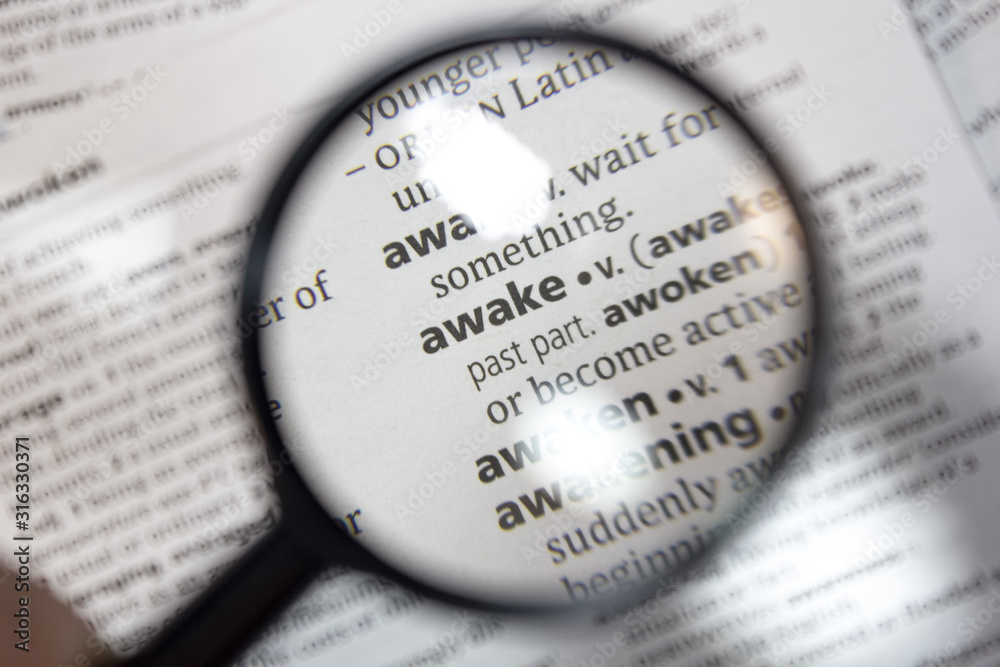 The word of phrase - awake - in a dictionary. - obrazy, fototapety, plakaty 