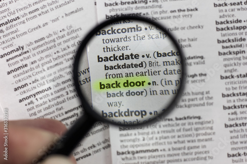 The word or phrase back door in a dictionary.