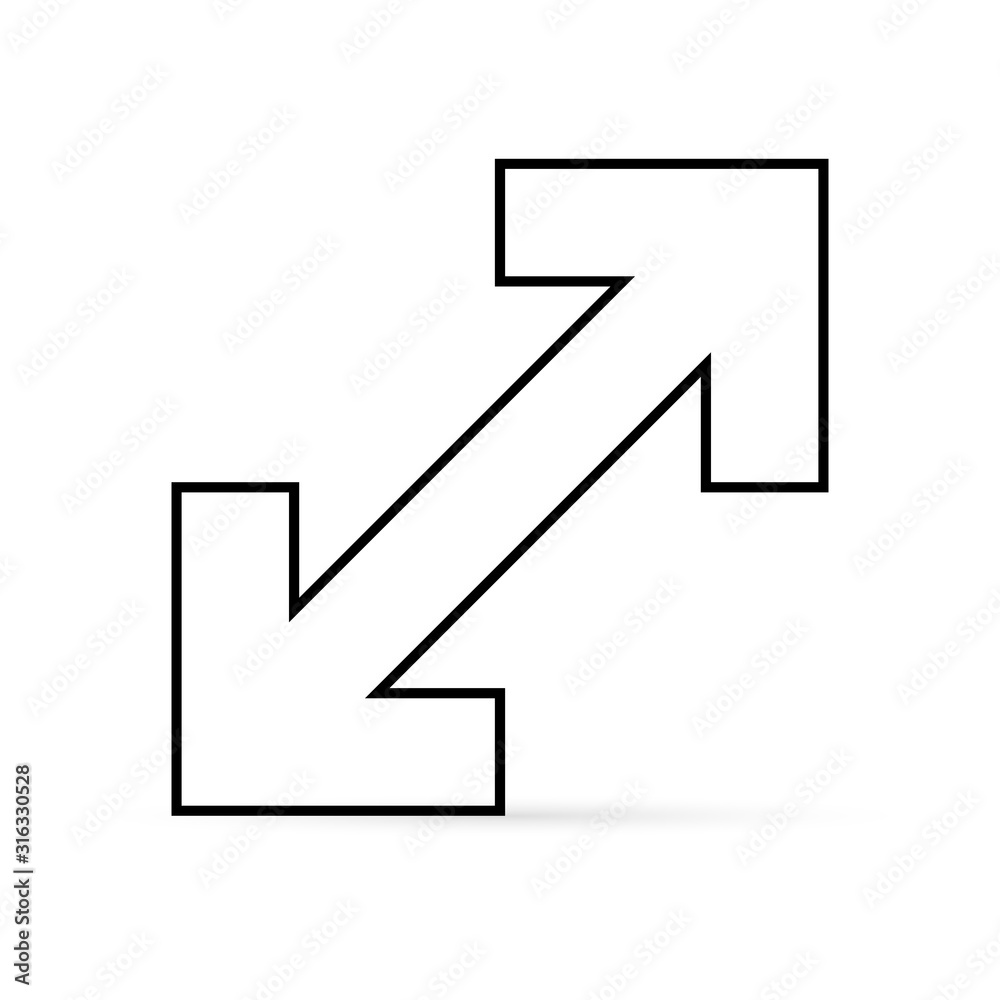 Outline arrow isolated on white. Extend icon. Resize sign. Diagonal. Enlarge art line symbol. Sketch vector stock illustration Outline arrow isolated on white. Extend icon. Resize sign. Diagonal. Enlarge art line symbol. Sketch vector stock illustration