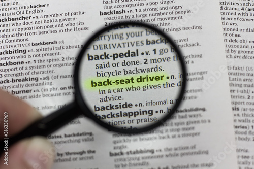 The word or phrase back-seat driver in a dictionary.