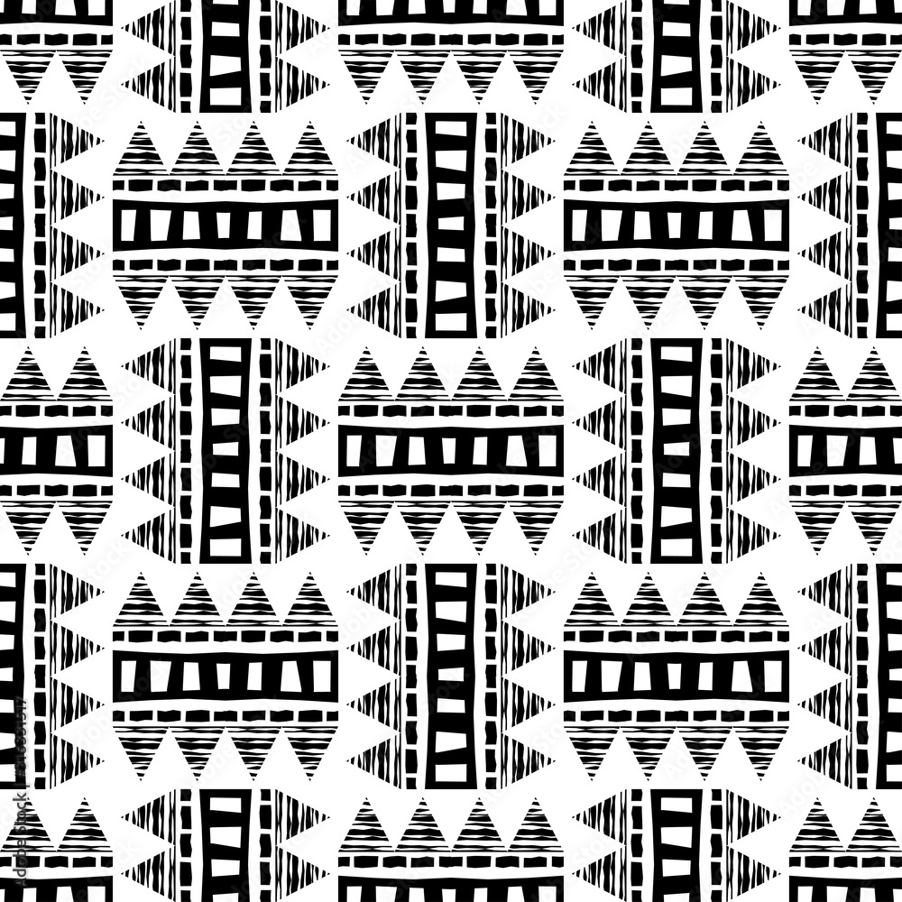 Black and white design. Ethnic boho ornament. Seamless pattern. Tribal motif. Vector illustration for web design or print.