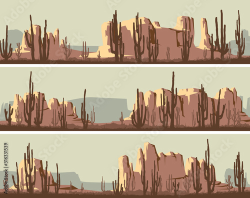 Stylized horizontal banners of wild west desert and blue sky.