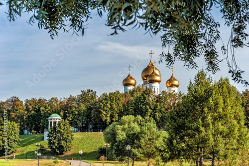 Assumption Cathedral in Yaroslavl on a summer day. Bank of the Kotorosl river. Russia photo