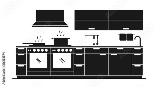 Modern kitchen interior with cooking utensils.vector illustration