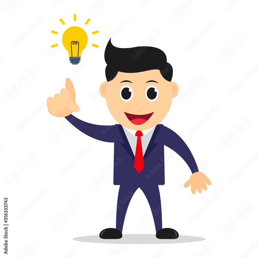 Cute successful business man standing show idea and that have idea for advertising and presentation. Cute successful business man standing show idea and that have idea for advertising and presentation.