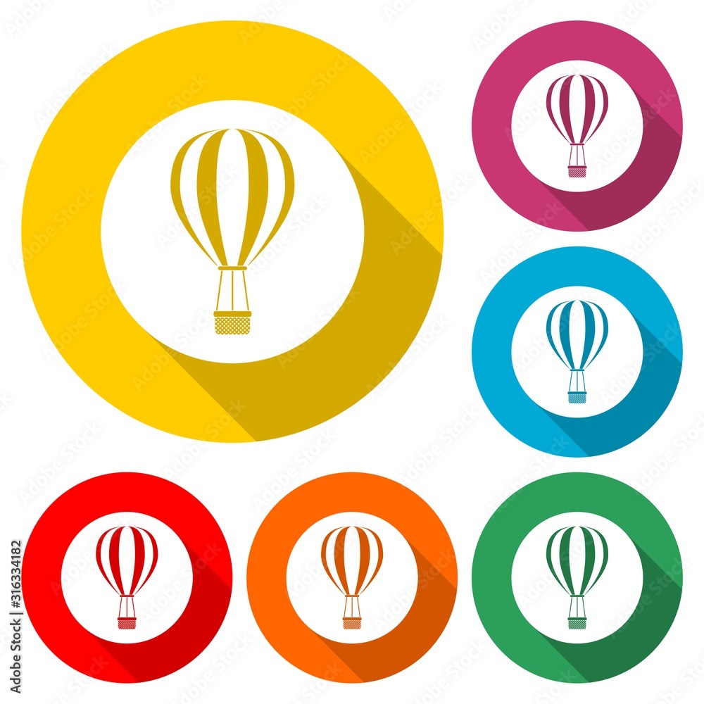 Hot air balloon icon isolated with long shadow Hot air balloon icon isolated with long shadow