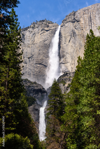 View of Upper and Lower Yosemite Falls with beautiful day, Travel in Yosemite Park in springtime, California