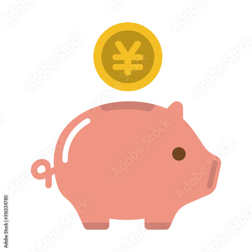 豚の貯金箱・貯蓄・節約・収入　カラーアイコン　(日本円）