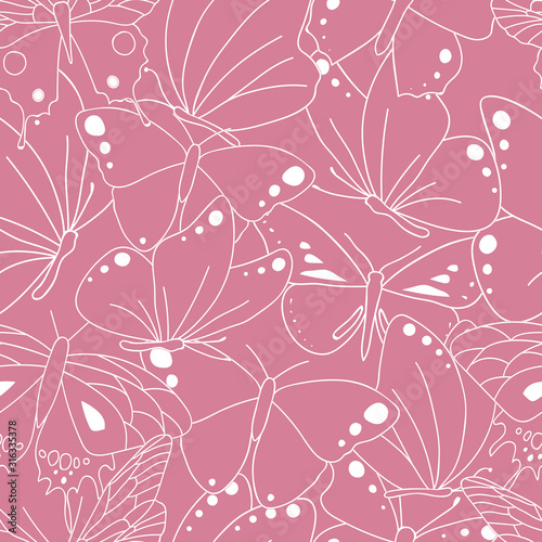 Vector pink butterflies texture seamless pattern background illustration