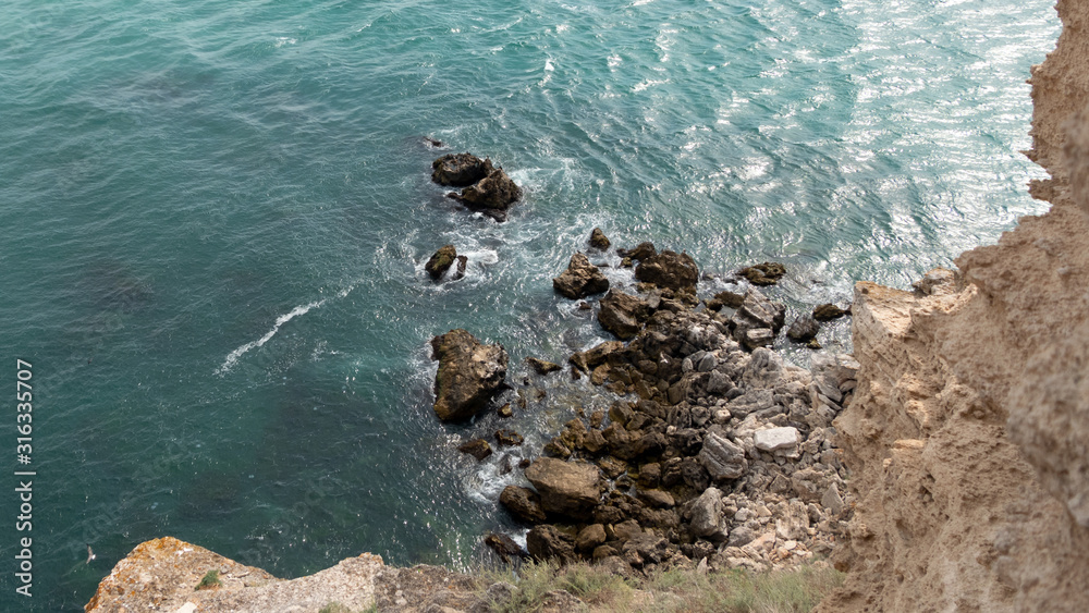 High angle view of the black sea at Cape Kaliakra