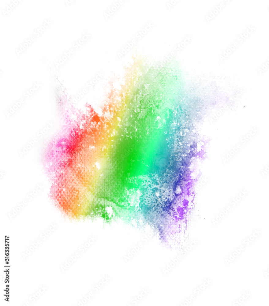 Fototapeta premium Rainbow watercolor technique for Watercolor illustration for background and backdrop. Colors spot techniques on paper to make paint stroke spot stain and paper rough surface. Use for art object.