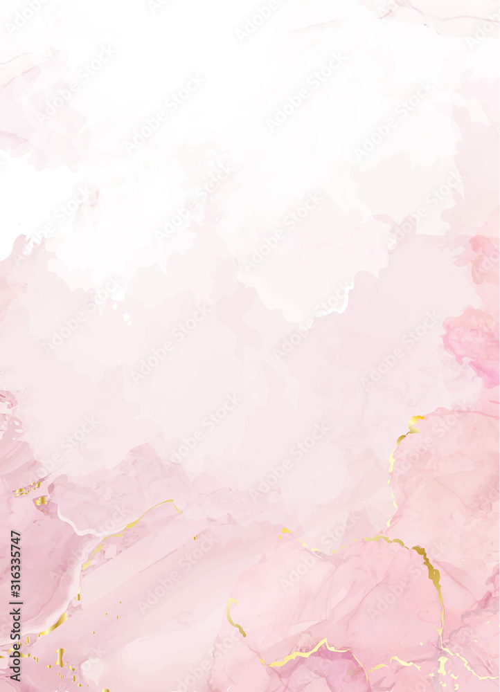 Fototapeta Blush pink watercolor fluid painting vector design card