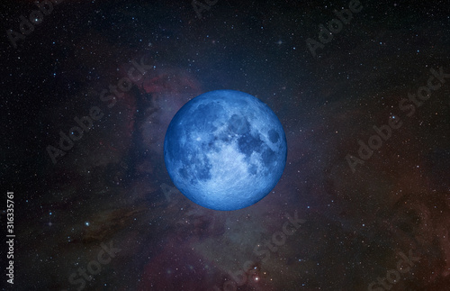 Blue Moon and Earth from outer space with millions of stars around it.
