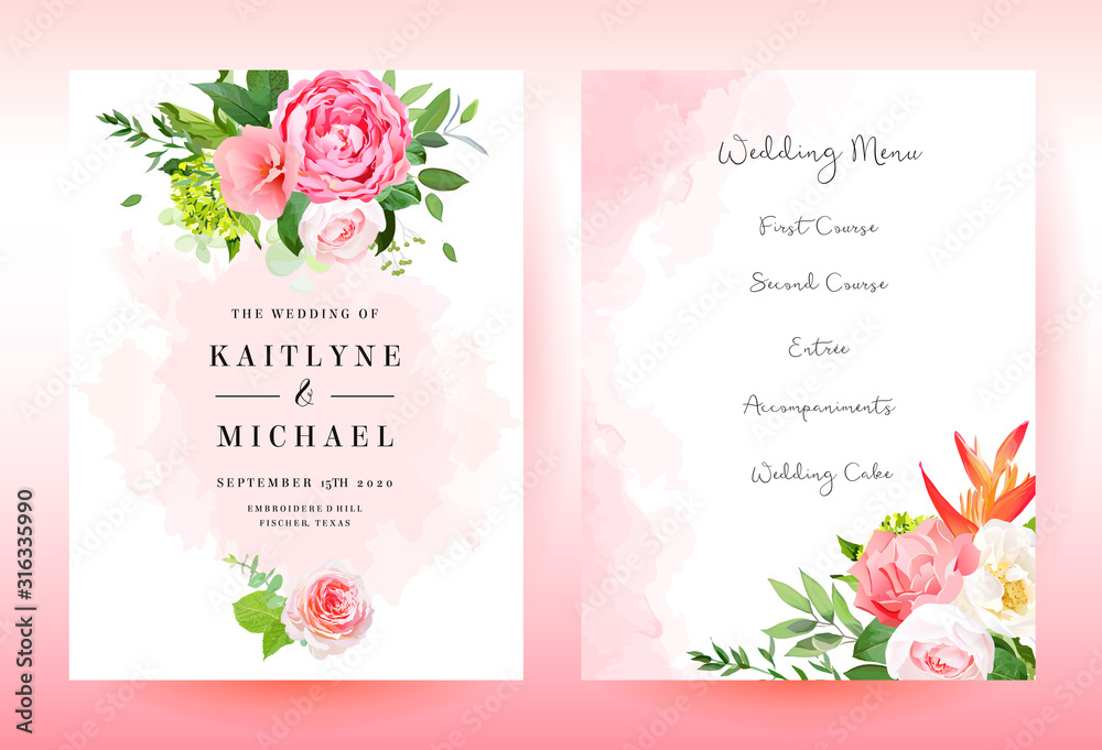Stylish coral watercolor and flowers vector design cards