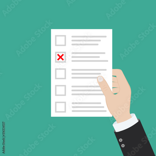 Voting concept in flat style - hand putting paper in the ballot box