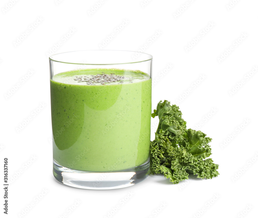 Tasty fresh kale smoothie on white background Tasty fresh kale smoothie on white background