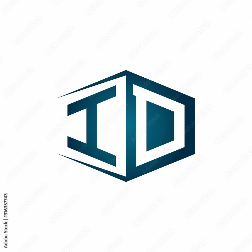 ID monogram logo with hexagon shape and negative space style ribbon design template ID monogram logo with hexagon shape and negative space style ribbon design template
