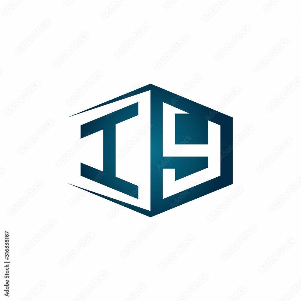 IY monogram logo with hexagon shape and negative space style ribbon design template IY monogram logo with hexagon shape and negative space style ribbon design template