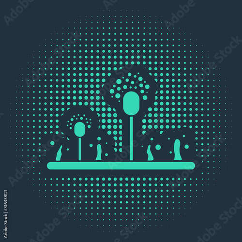 Green Mold icon isolated on blue background. Abstract circle random dots. Vector Illustration