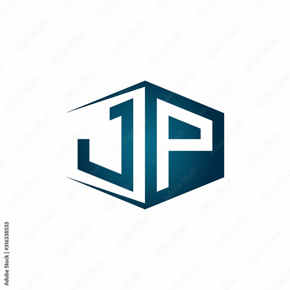JP monogram logo with hexagon shape and negative space style ribbon design template JP monogram logo with hexagon shape and negative space style ribbon design template