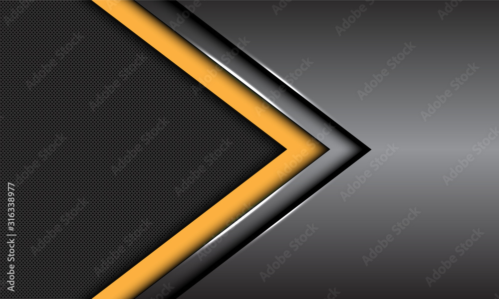 Abstract yellow dark grey metallic arrow direction with circle mesh blank space design modern luxury futuristic background vector illustration. Abstract yellow dark grey metallic arrow direction with circle mesh blank space design modern luxury futuristic background vector illustration.
