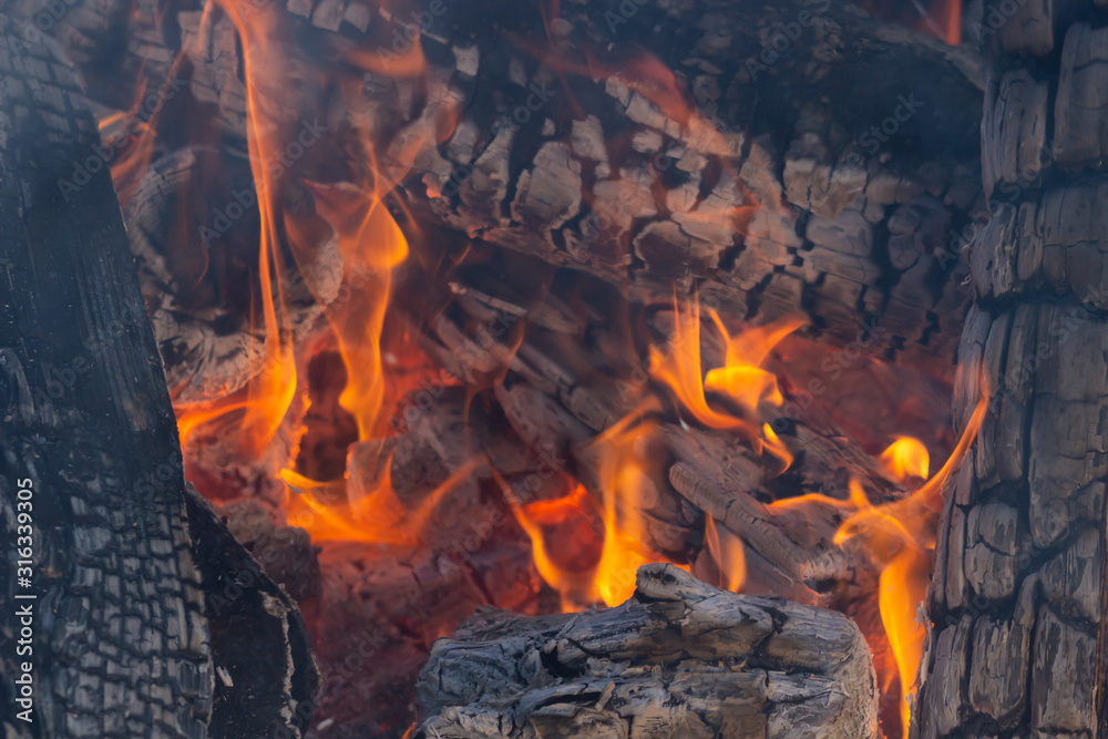Burning Flames or fire. Burn coal background in fireplace Burning Flames or fire. Burn coal background in fireplace