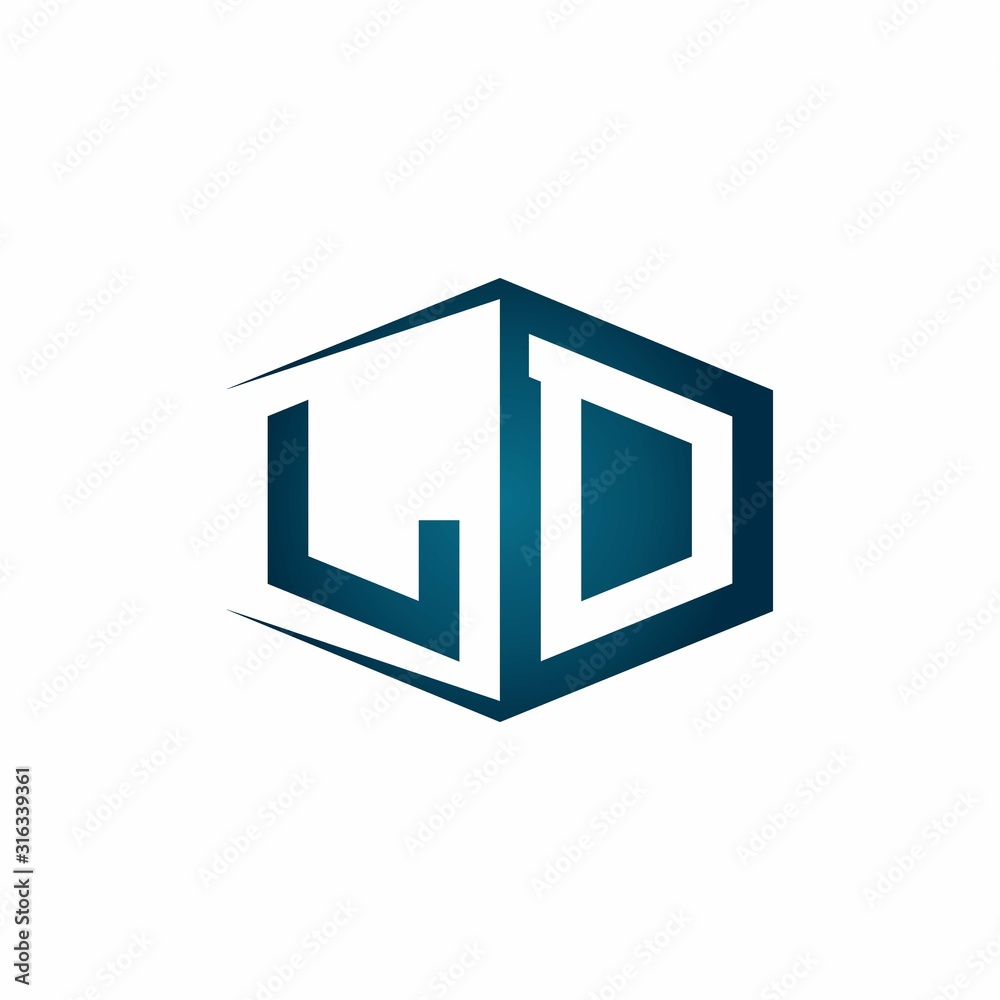 LD monogram logo with hexagon shape and negative space style ribbon design template