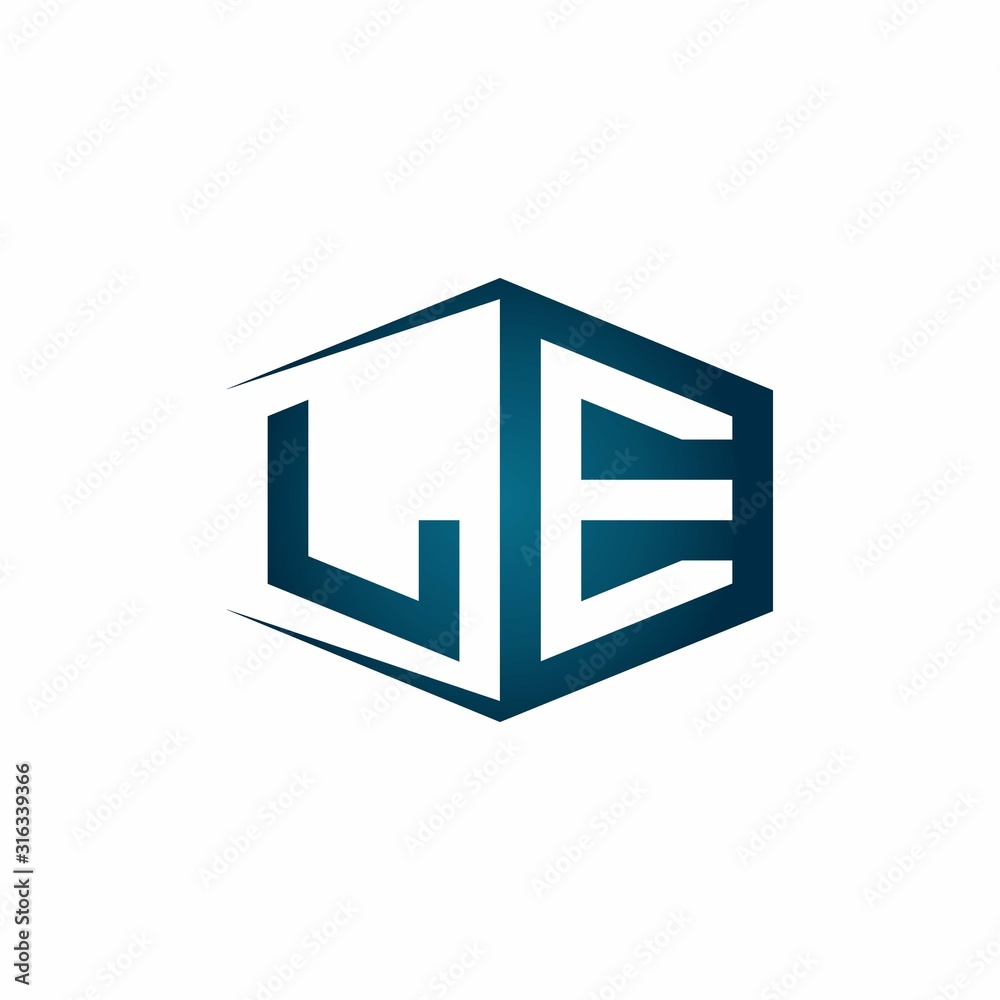 LE monogram logo with hexagon shape and negative space style ribbon design template LE monogram logo with hexagon shape and negative space style ribbon design template