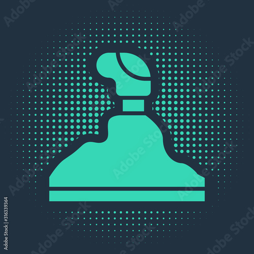 Green Gear shifter icon isolated on blue background. Transmission icon. Abstract circle random dots. Vector Illustration