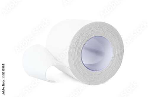 Medical sticking plaster roll isolated on white