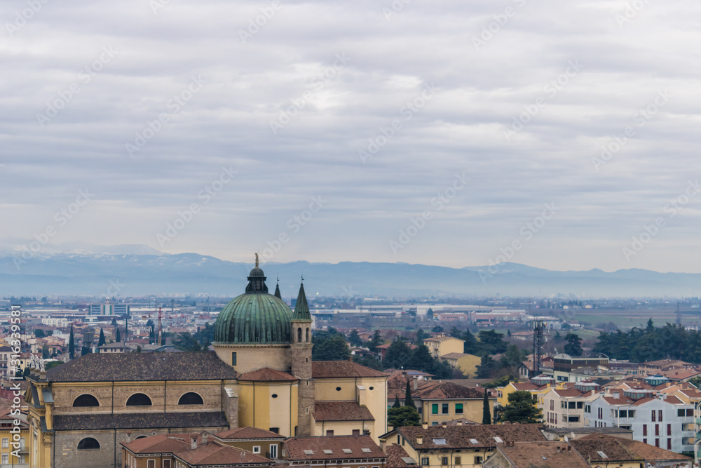 Italian city view, church and buildings in North Italy - Image