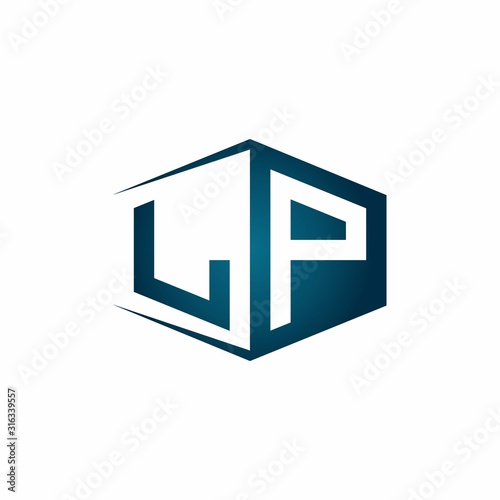 LP monogram logo with hexagon shape and negative space style ribbon design template