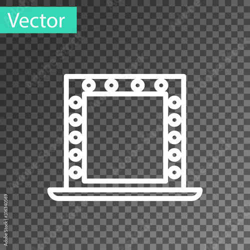 White line Makeup mirror with lights icon isolated on transparent background. Vector Illustration