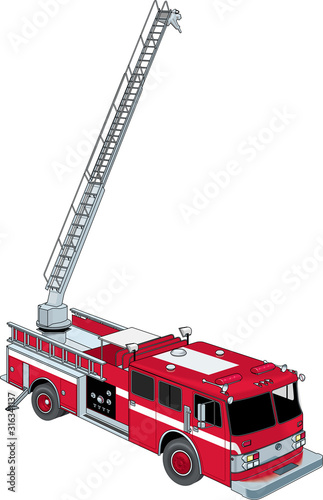 Photo Fire Ladder Truck Vector Illustration