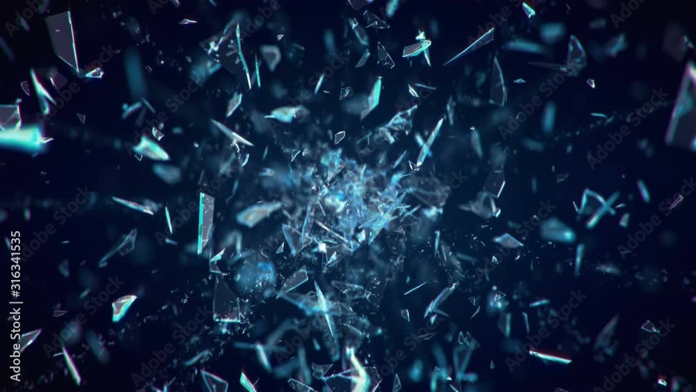 Broken Glass Exploding Against Black Background in 4K
