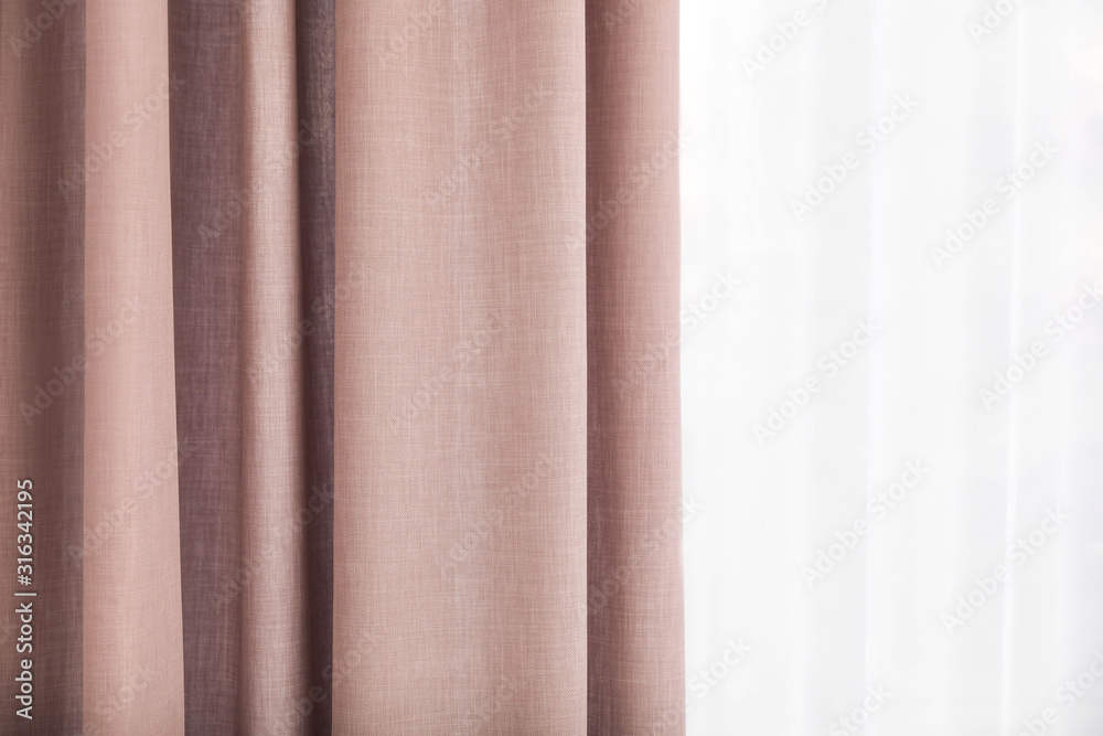 Fototapeta premium Window with elegant curtains indoors, closeup view